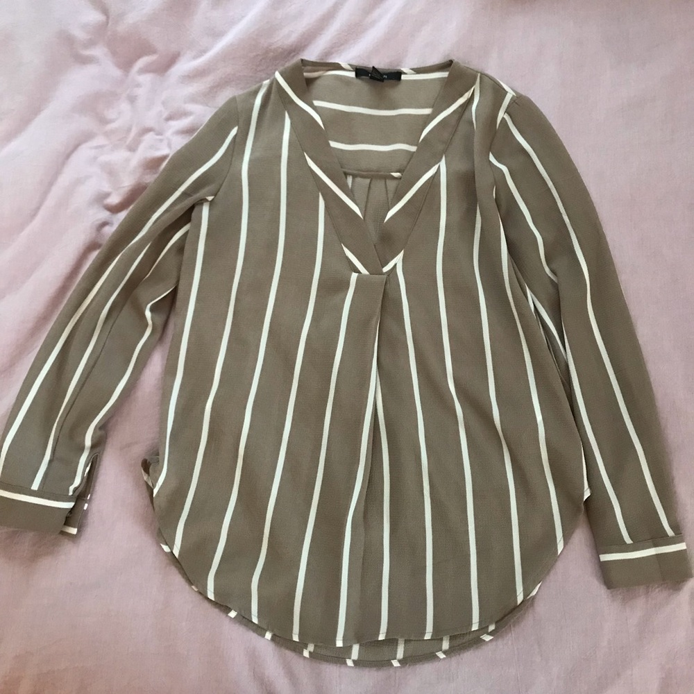 Tan and White Striped Button-Up